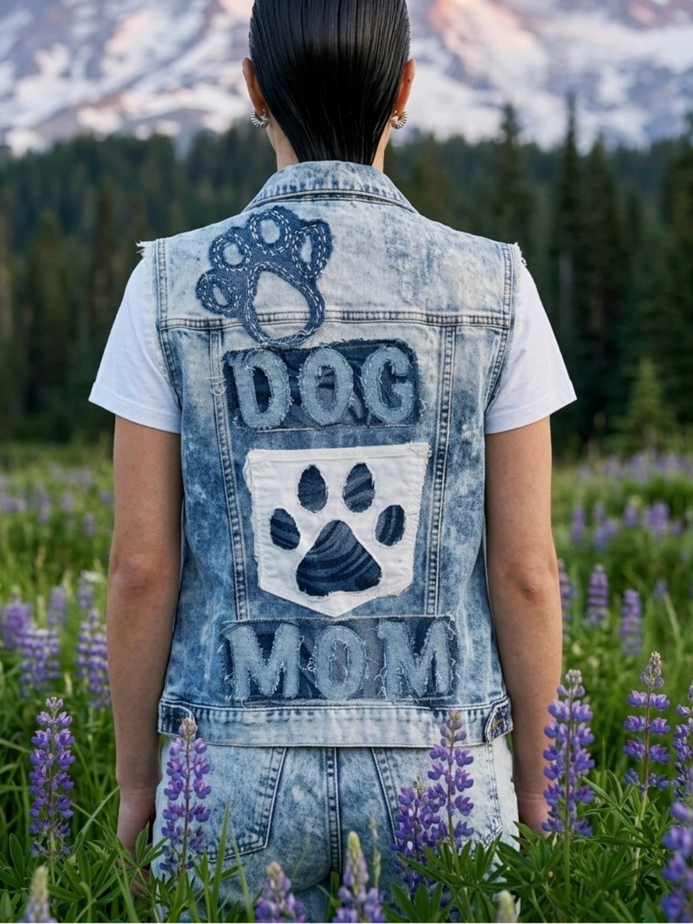 Dog Mom Denim Vest - Blue Acid Wash